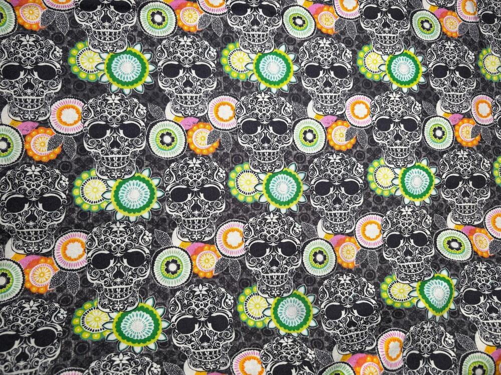 Sugar Skulls with Flowers Cotton Fabric 5/6 yard | Destash